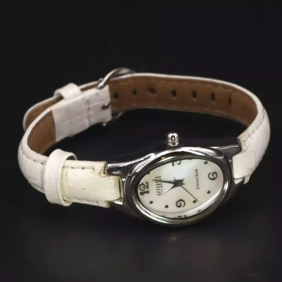Ecclissi Sterling Silver Watch with White Leather Strap s-l400.jpg main image 4